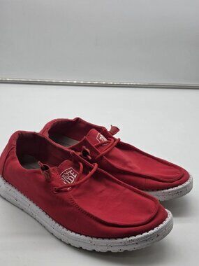Hey Dude Wendy Slub Canvas Shoes Womens Size 9 Red Slip On Casual Comfort